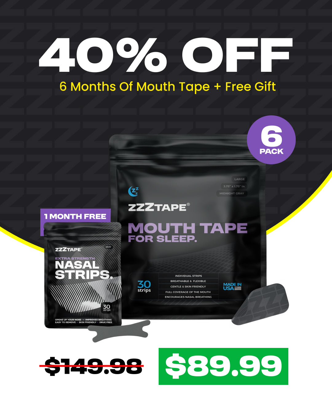 6 Month Mouth Tape Bundle + Free Nasal Strips