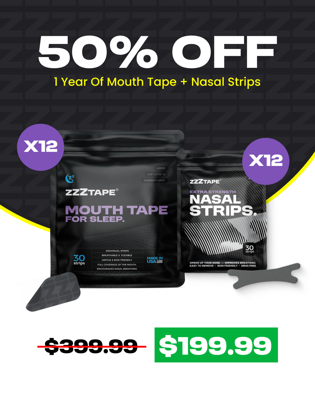 1 Year Mouth Tape + Nasal Strips Bundle