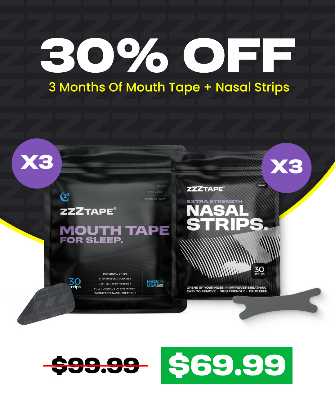 3 Month Mouth Tape + Nasal Strips Bundle