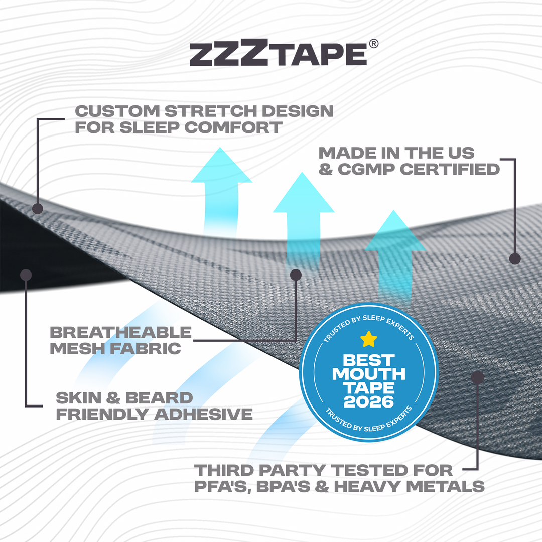 zzztape mouth tape zzz for sleep snoring made in usa breathable skin beard friendly bpa pfa heavy metals free